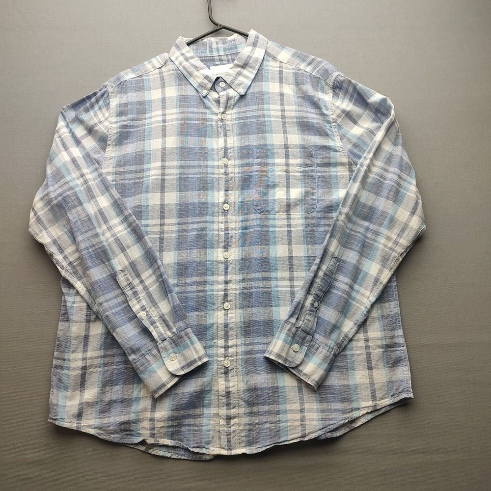 American Eagle Men's Blue Plaid Button Up Shirt Long Sleeve Extra Large